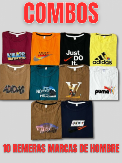 COMBO - 10 REMERAS MARCAS DE HOMBRE