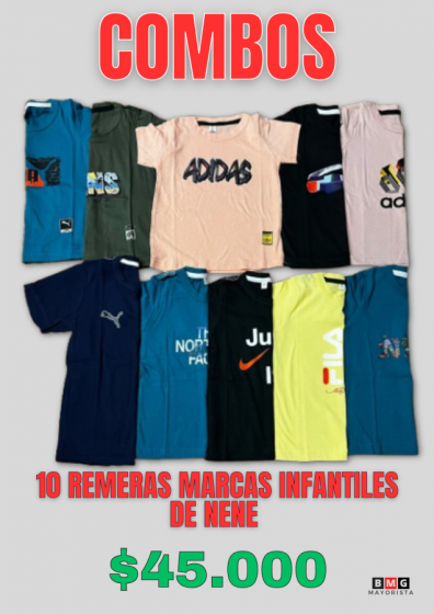 COMBO 10 REMERAS MARCAS INFANTILES